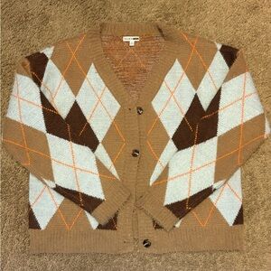 Fashion Nova Tan and Blue Argyle Cardigan